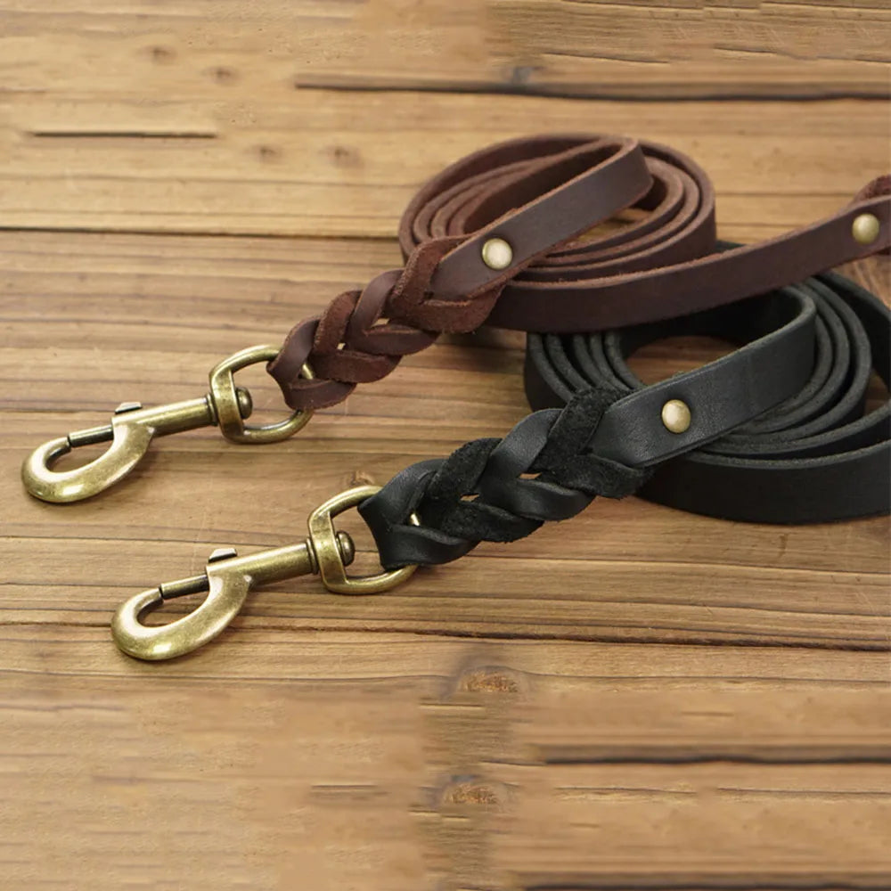 Soft Leather Braided Dog Leash Comfortable Real Leather Dog Leashes for Walking and Training Small Medium Large Dog Pet Supplies