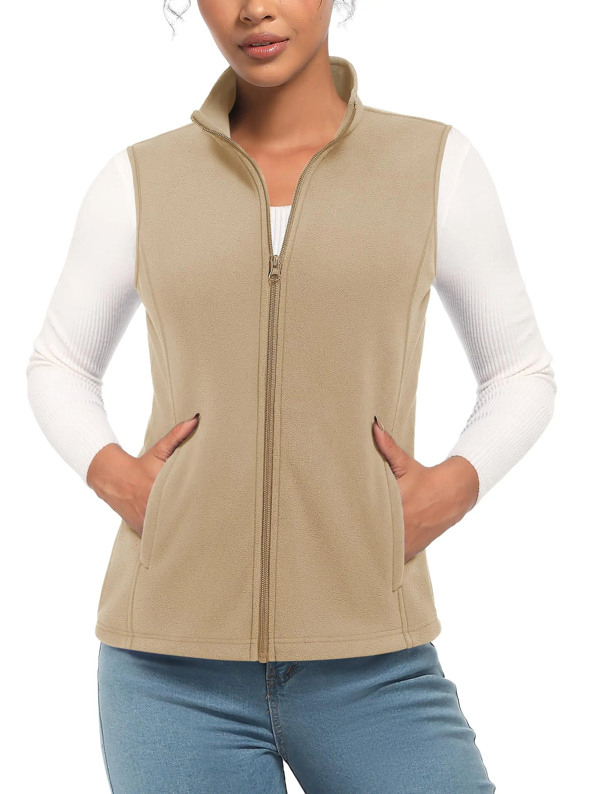 TACVASEN Fleese Sleeveless Vests Womens Fall Winter Thermal Hiking Golf Waistcoats Soft Casual Outerwear Zip Jackets 4 Pockets