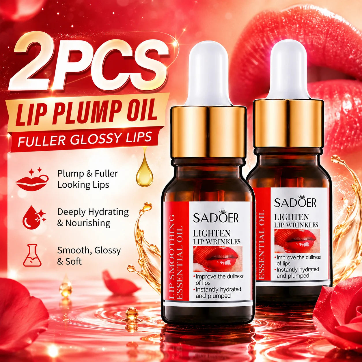 Lip Plumping Oil Hydrating Lip Gloss Fuller Glossy Lips Lip Plumper Serum Moisturizing Lip Care Essential Oil Soft Lips Women