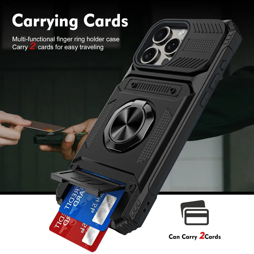 Magnetic Ring Holder Phone Case For IPhone 13 14 15 16 17 Air Pro Max Shockproof Heavy Duty Hard with Card Slot Protective Cover