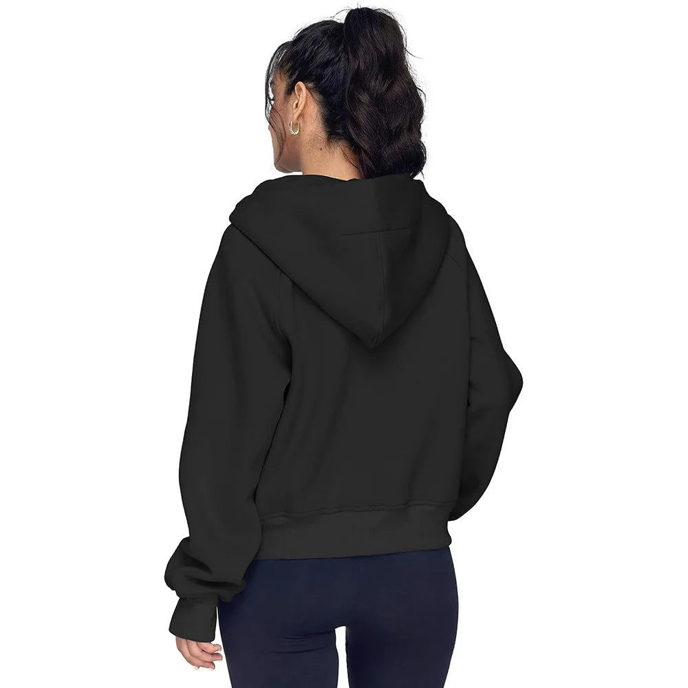 Half Zip Sweatshirts Cropped Hoodies Fleece Womens Quarter Zip Up Pullover Sweaters Fall Outfits 2025 Winter Clothes