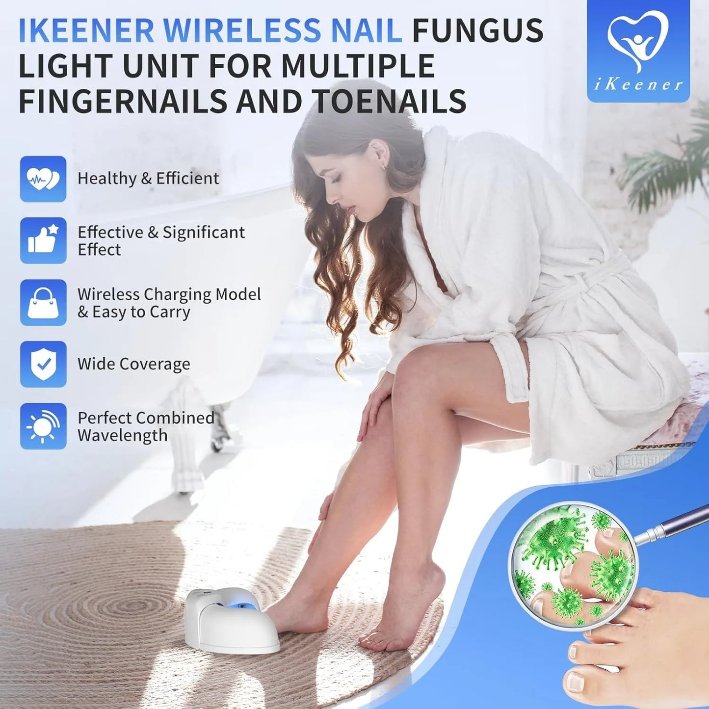 iKeener Nail Fungus Laser Device 8x910nm 14x470nm Cure Onychomycosis Toenail Fingernail Fungal Therapy Device Time display