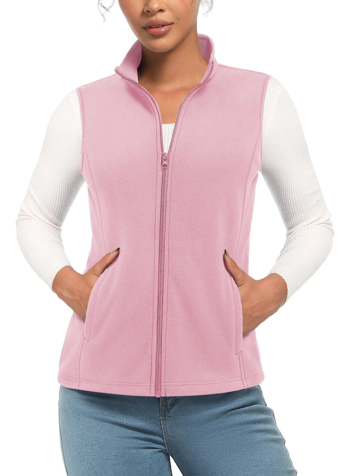 TACVASEN Fleese Sleeveless Vests Womens Fall Winter Thermal Hiking Golf Waistcoats Soft Casual Outerwear Zip Jackets 4 Pockets