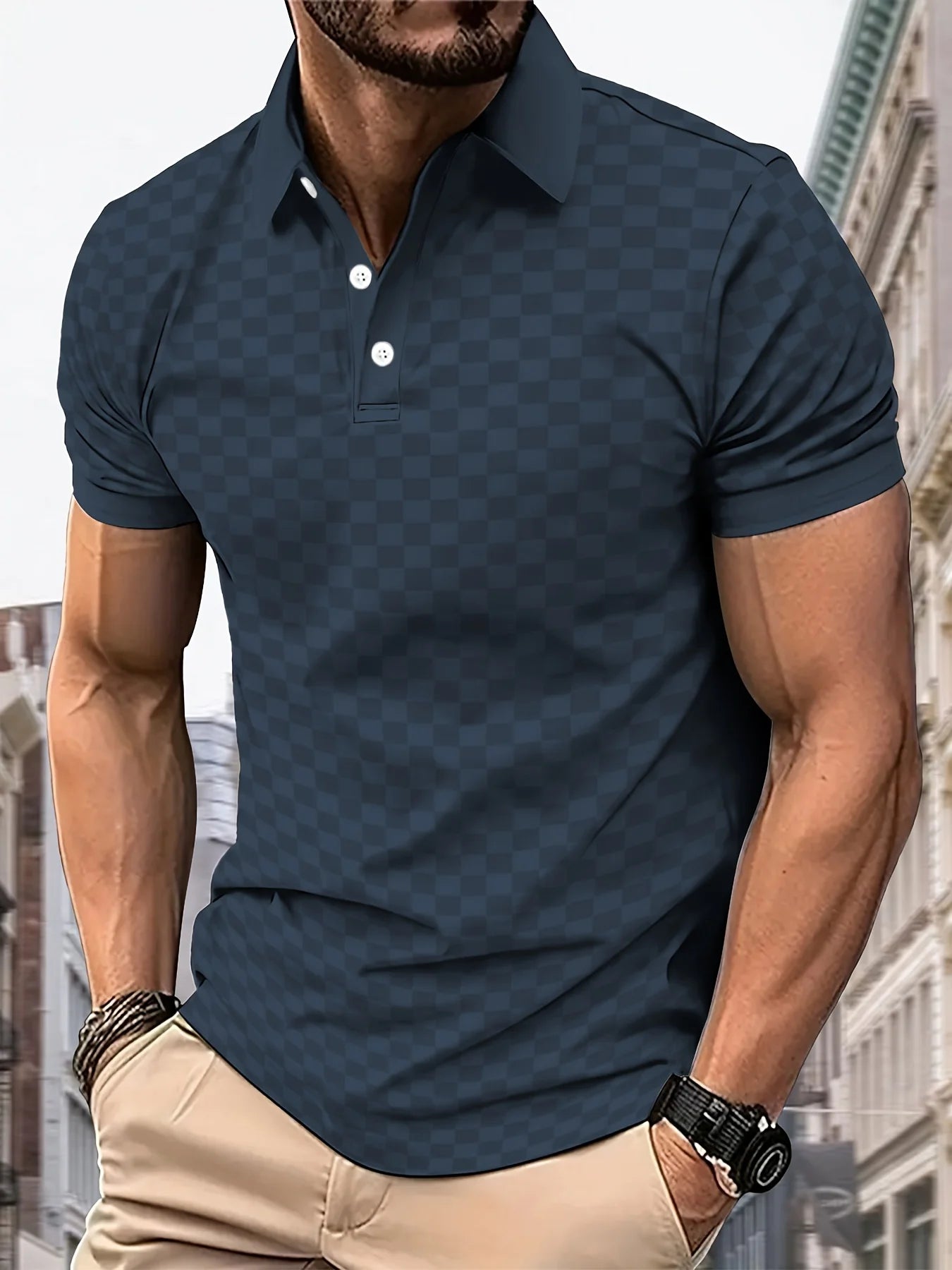 The 2025 summer new men's short-sleeved POLO shirt features a casual fashionable comfortable and soft 3D striped pattern print