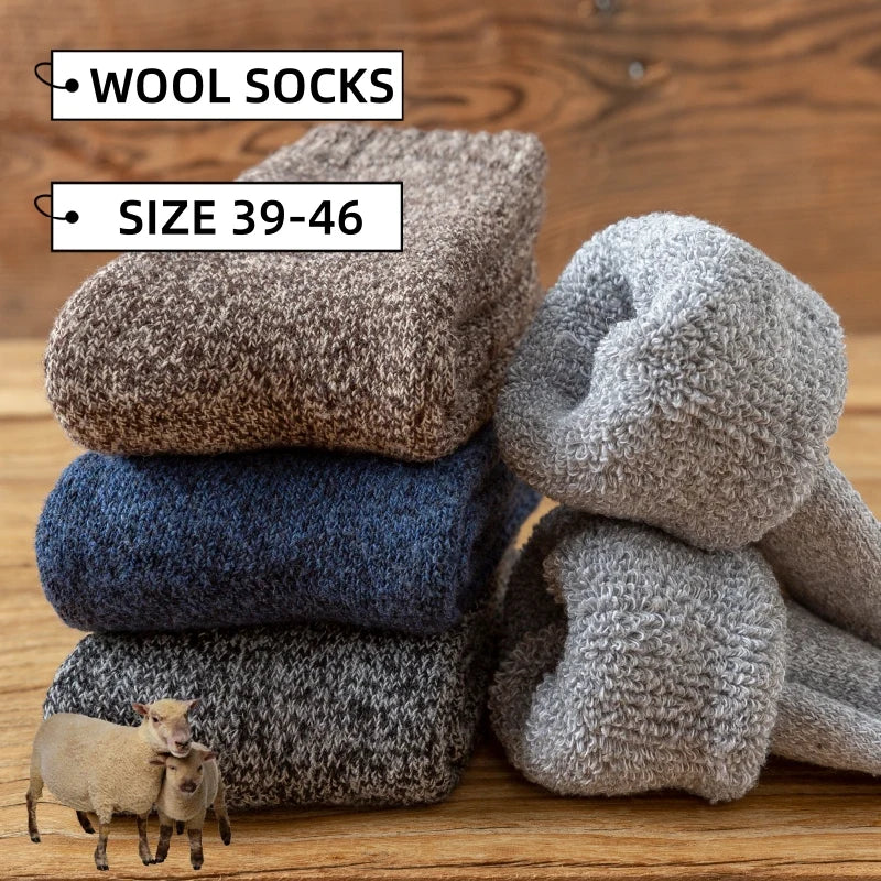 5 Pair Winter Merino Wool Socks Super Thick Warm High-Quality Harajuku Retro Snow Casual Antifreeze Cashmere Socks Men