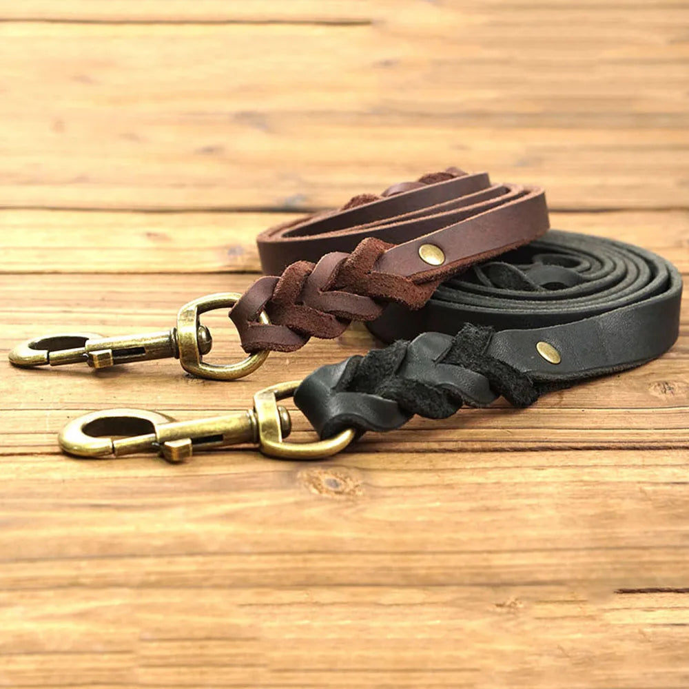 Soft Leather Braided Dog Leash Comfortable Real Leather Dog Leashes for Walking and Training Small Medium Large Dog Pet Supplies