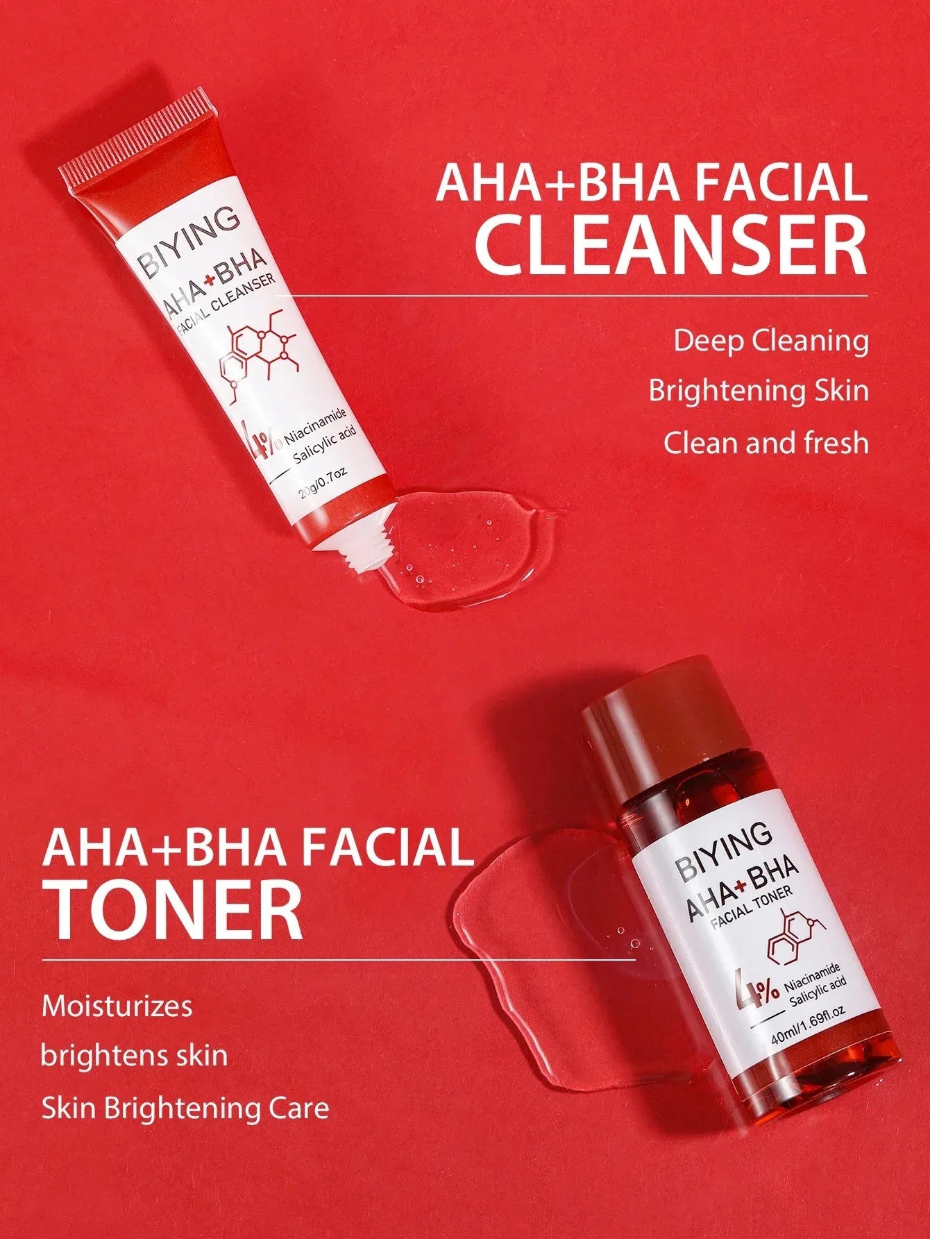 AHA+BHA Series Skin Facial Cleanser Cream Serum Toner Moisturiser Hydrating Toner Serum Cream Foam Facial Skin Care Set