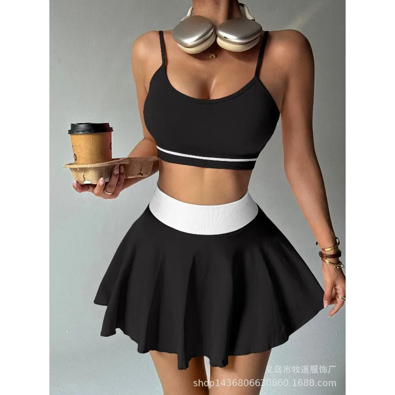 Fitness Yoga Set Women Tracksuit Gym Clothes Sports Bra 2 Piece Workout Sets Outfit Short Skirt Quick Drying Sportswear