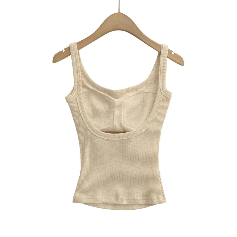 LUNDUNSHIJIA 2025 Summer Women Bamboo Cotton Sexy Backless Camisole Ladies Fashion With Chest Pads Tops 5 Colors