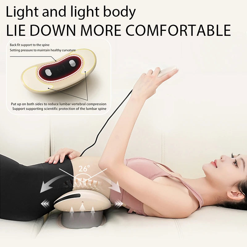 Electric Curved Lumbar Traction Massager Waist Massage Adjustable Vibration Hot Compress Waist Spine Support Back Stretcher