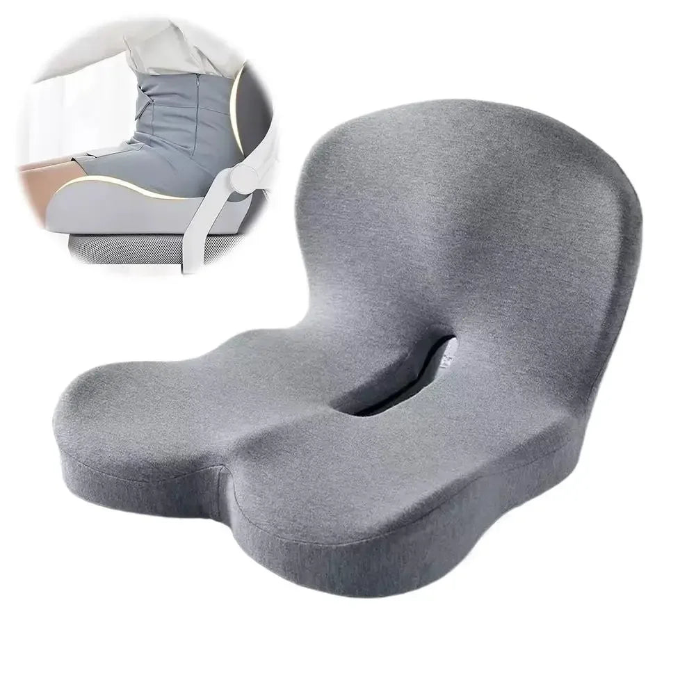 Ergonomic Memory Foam Lumbar Support Set – Integrated Backrest & Seat Cushion Combo, Relieves Back Pain for Office Workers, Students & Drivers, Removable Washable Anti-Dust Mite Cover