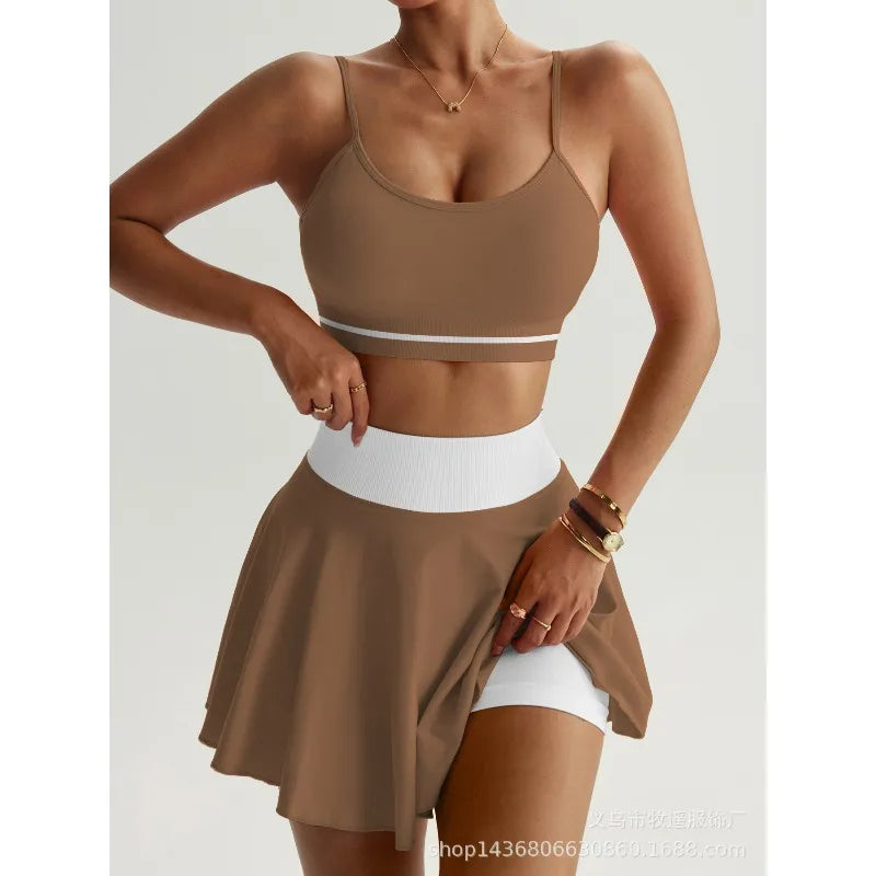 Fitness Yoga Set Women Tracksuit Gym Clothes Sports Bra 2 Piece Workout Sets Outfit Short Skirt Quick Drying Sportswear