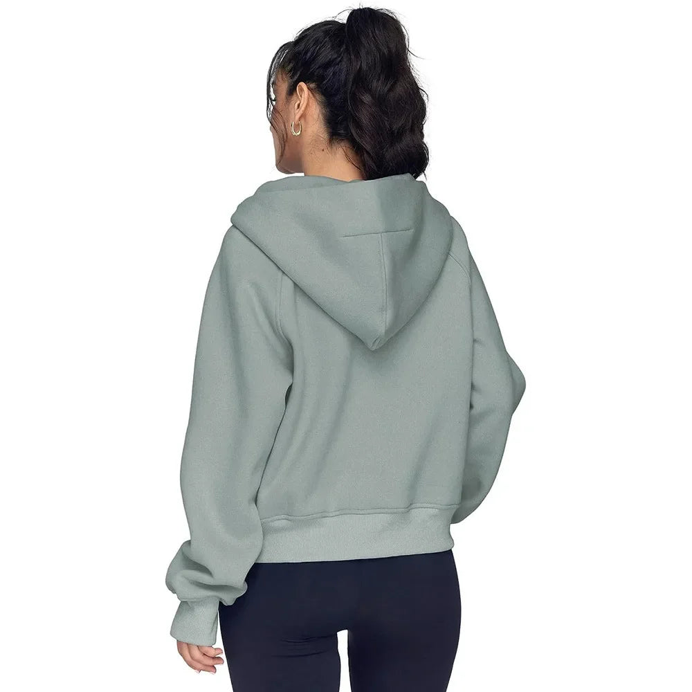 Half Zip Sweatshirts Cropped Hoodies Fleece Womens Quarter Zip Up Pullover Sweaters Fall Outfits 2025 Winter Clothes