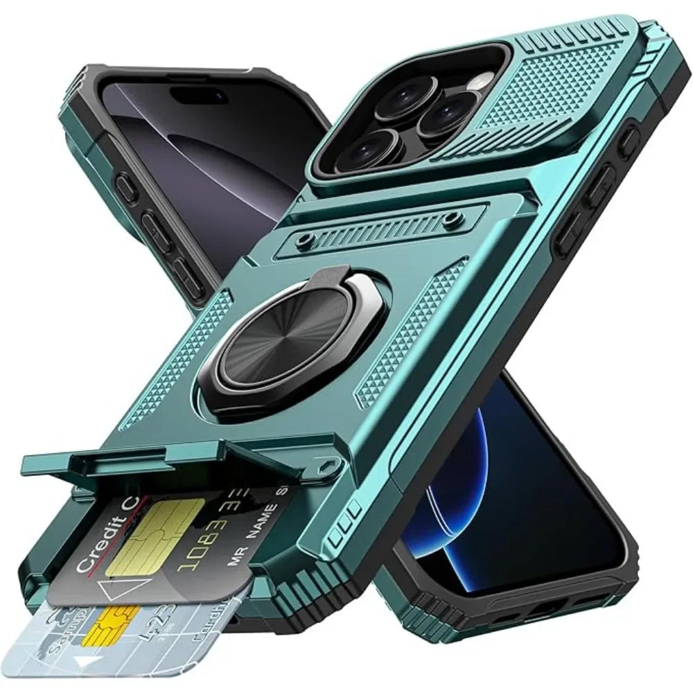 Magnetic Ring Holder Phone Case For IPhone 13 14 15 16 17 Air Pro Max Shockproof Heavy Duty Hard with Card Slot Protective Cover
