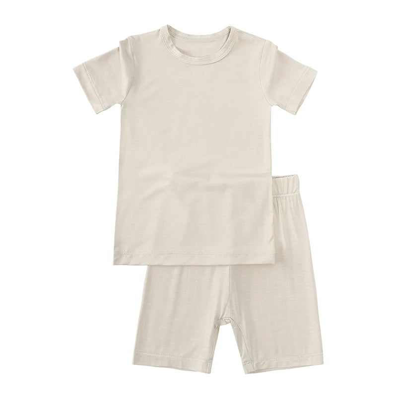 2026 Bamboo Fiber Toddler Kids Pajamas Clothes Solid Hight Elasticity Breathable Sleepwear Set For 9M-7T Boy Girl Loungewear