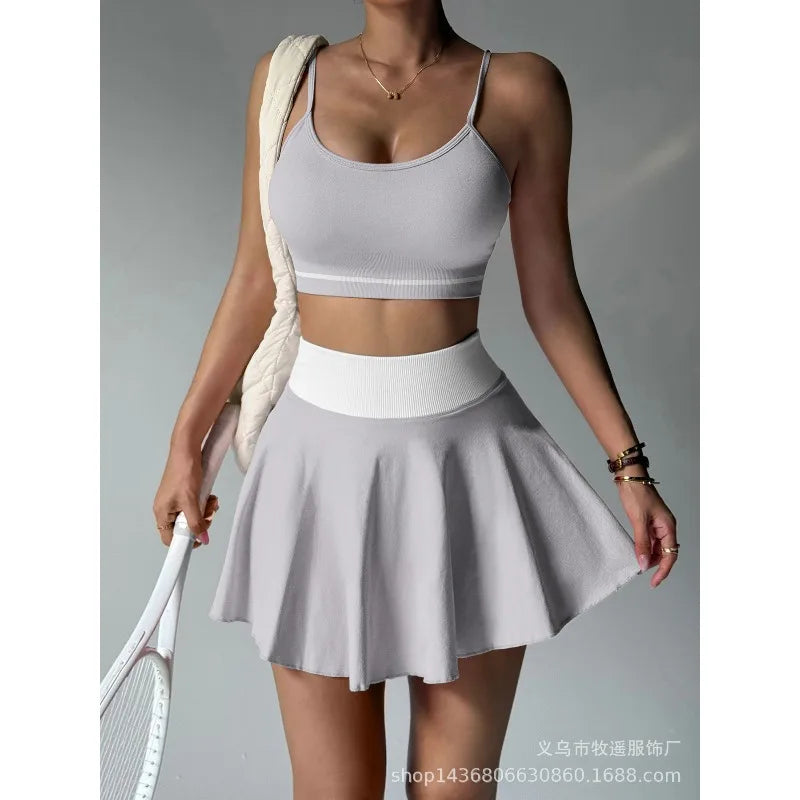 Fitness Yoga Set Women Tracksuit Gym Clothes Sports Bra 2 Piece Workout Sets Outfit Short Skirt Quick Drying Sportswear