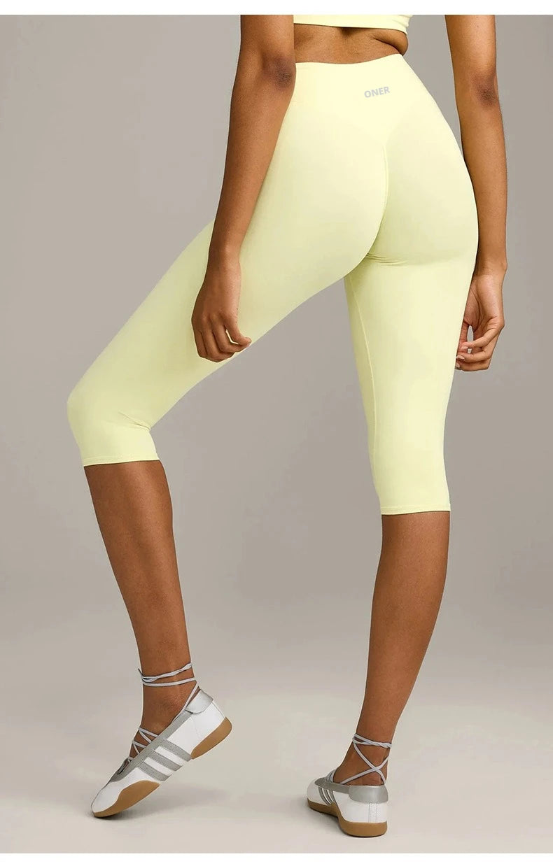 Women 7/8 Yoga Capris Double-sided Brushed 4-Way Stretch High Waist Skin-friendly Tight Workout Fitness Leggings