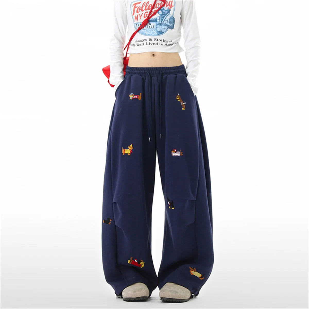 Embroidery Sausage Dog Sweatpants Loose Casual Joggers Wide Leg Couple Streetwear Fun Fashion Comfortable Pants baggy sweatpants