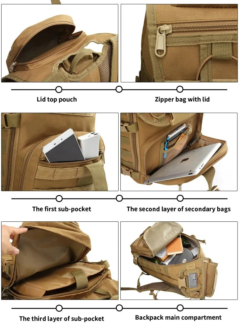 35L Large Capacity Men's Tactical Backpack Outdoor Camping Hunting Hiking Trekking Survival Bag Multifunctional Backpacks