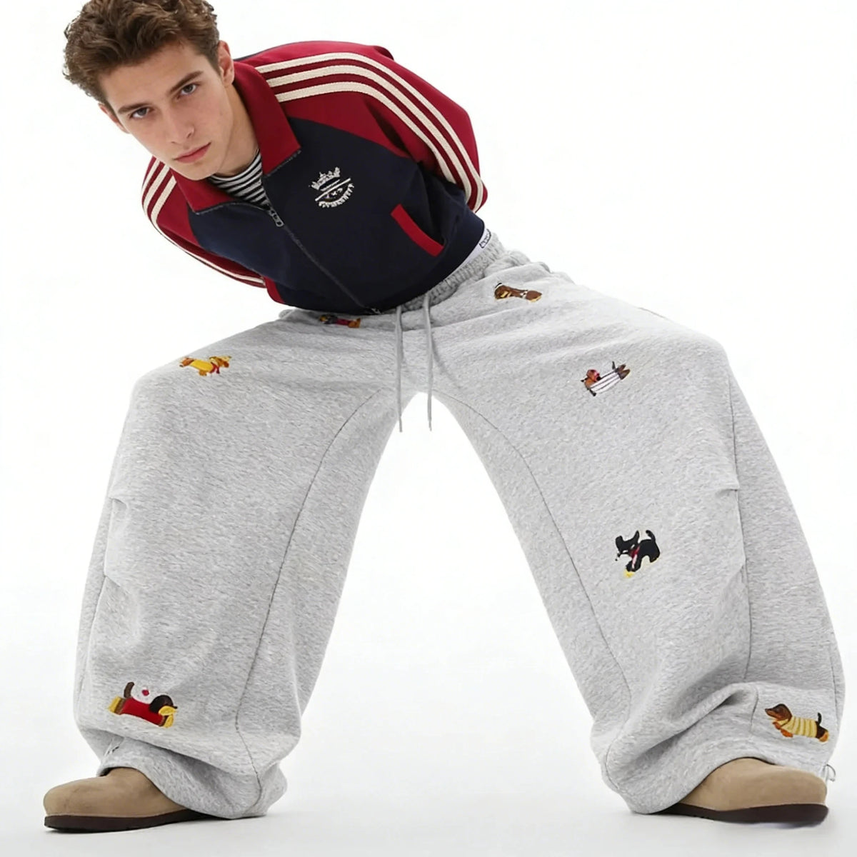Funny Dachshund Embroidery Sweatpants Loose Cargo Joggers Wide Leg Couple Autumn Casual Fashion Pants Trousers Y2K clothing