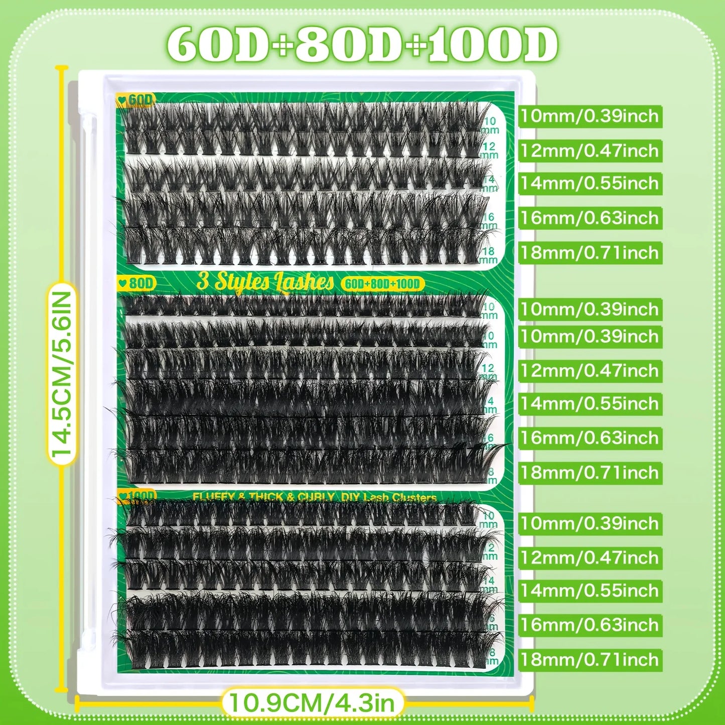 800PCS 30406080D Clusters Lashes Extension Kit, Length 9-16mm Natural Eyelashes,Cat eye,Bond and Seal,Tweezers,Brush,DIY At Home