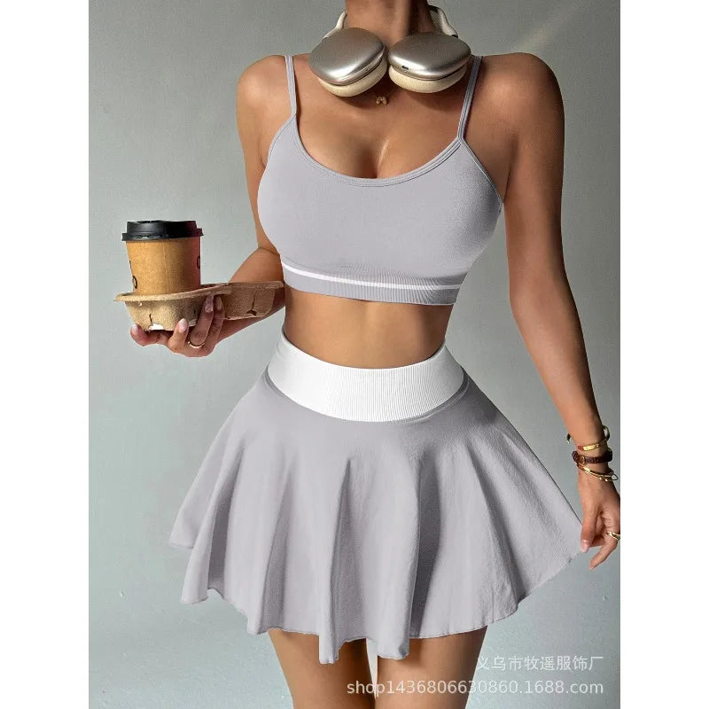 Fitness Yoga Set Women Tracksuit Gym Clothes Sports Bra 2 Piece Workout Sets Outfit Short Skirt Quick Drying Sportswear