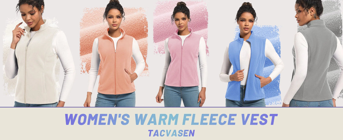 TACVASEN Fleese Sleeveless Vests Womens Fall Winter Thermal Hiking Golf Waistcoats Soft Casual Outerwear Zip Jackets 4 Pockets