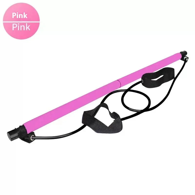 Pilates Stick - Adjustable Fitness Bar for Home Workout, Yoga, Stretching & Toning - Portable Exercise Rod with Elastic Bands
