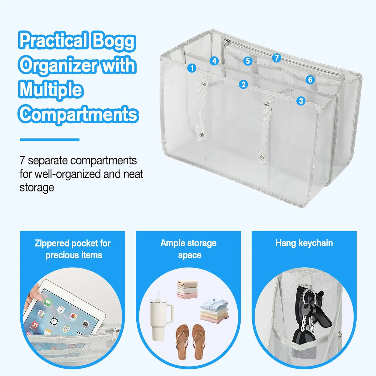 Beach Bag Organizer Inserts for Original X-Large Bogg Bag Accessories Lightweight Mesh Insert Divider Pouch Save Storage Space