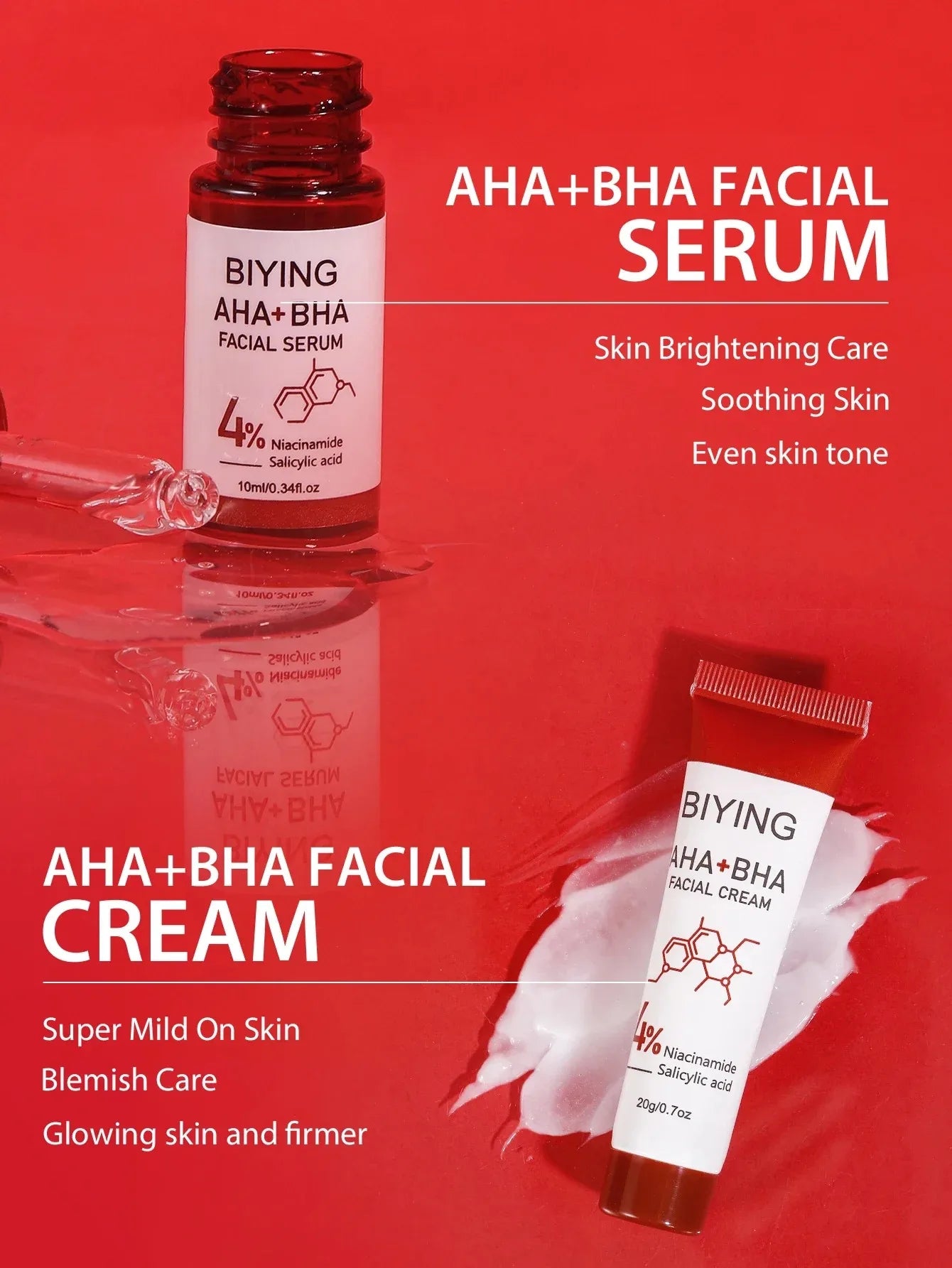 AHA+BHA Series Skin Facial Cleanser Cream Serum Toner Moisturiser Hydrating Toner Serum Cream Foam Facial Skin Care Set