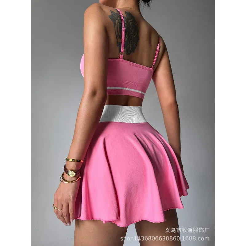 Fitness Yoga Set Women Tracksuit Gym Clothes Sports Bra 2 Piece Workout Sets Outfit Short Skirt Quick Drying Sportswear