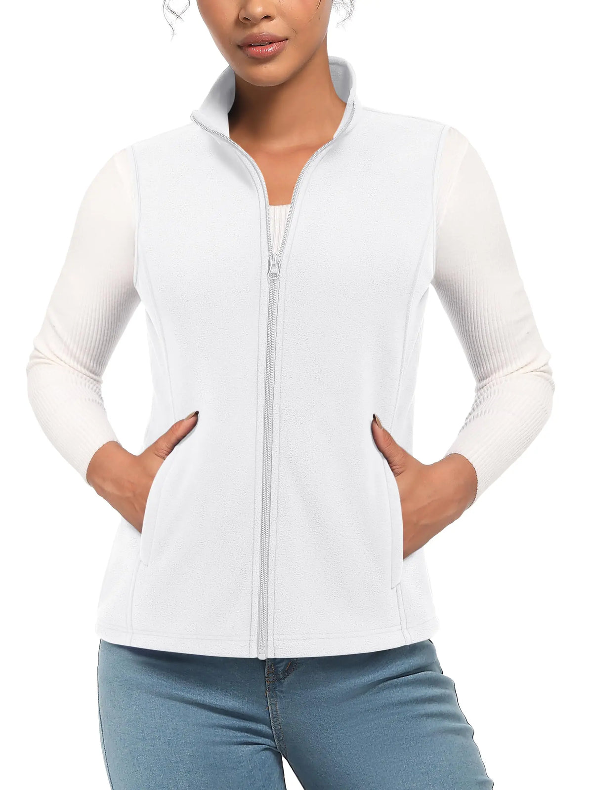 TACVASEN Fleese Sleeveless Vests Womens Fall Winter Thermal Hiking Golf Waistcoats Soft Casual Outerwear Zip Jackets 4 Pockets