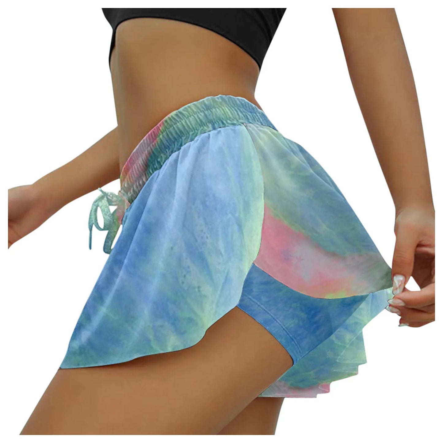 Women's Sport Tennis Skorts Butterfly Print Outdoor yoga Inner Short Skirt High Elastic Waist Golf Mini Hakama For Female Summer
