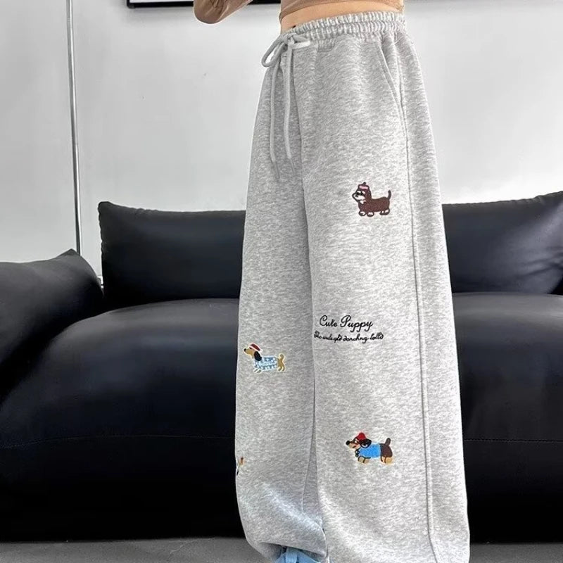 Girl Cotton Warm Trousers American High Street Casual Pants Child Loose Pants Autumn Kids Pink Sweatpants 120-170 New 2025