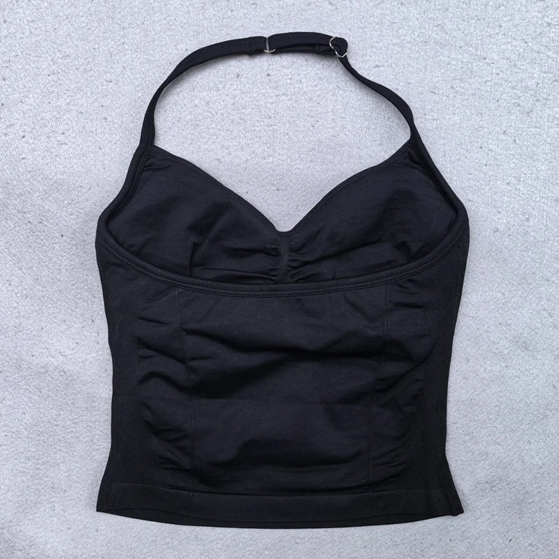 Adjustable Strappy Gym Top Backless Gym Clothes Women Scrunch Bra Removable Cups Yoga Tank Workout Outfits Tops Sports Vest