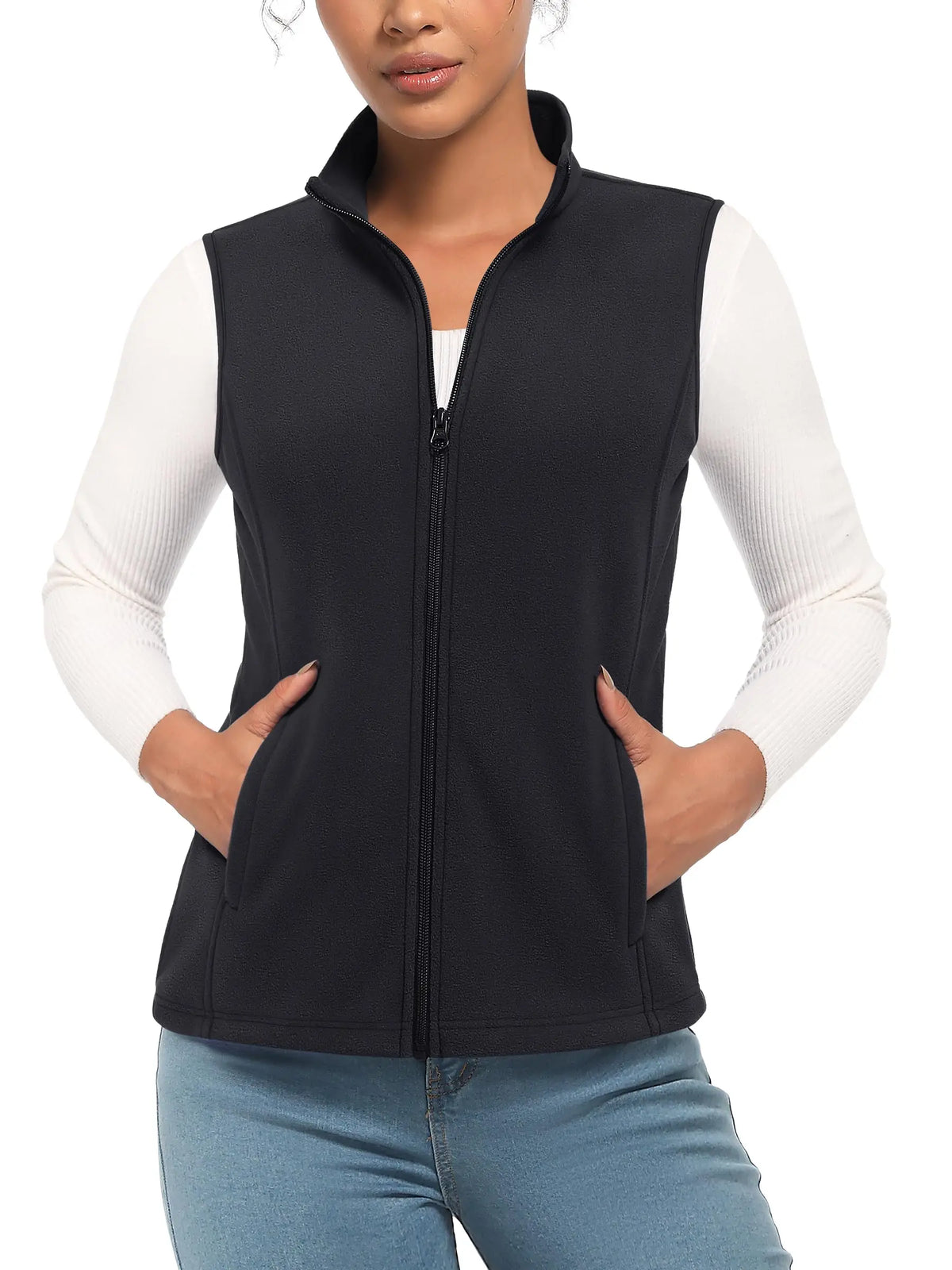 TACVASEN Fleese Sleeveless Vests Womens Fall Winter Thermal Hiking Golf Waistcoats Soft Casual Outerwear Zip Jackets 4 Pockets