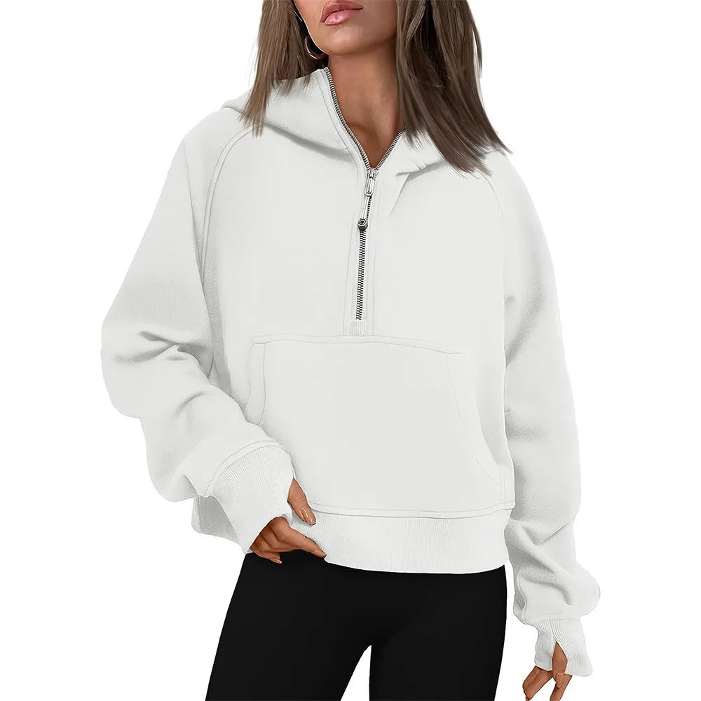 Half Zip Sweatshirts Cropped Hoodies Fleece Womens Quarter Zip Up Pullover Sweaters Fall Outfits 2025 Winter Clothes
