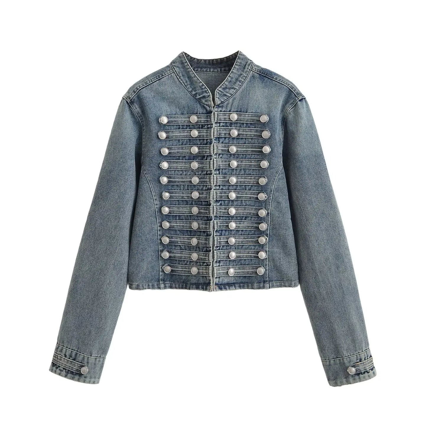 Suninbox Women's Vintage Long Sleeve Denim Jacket with Button Front Cropped Fitted Jean Jacket Casual Streetwear Autumn Outwear