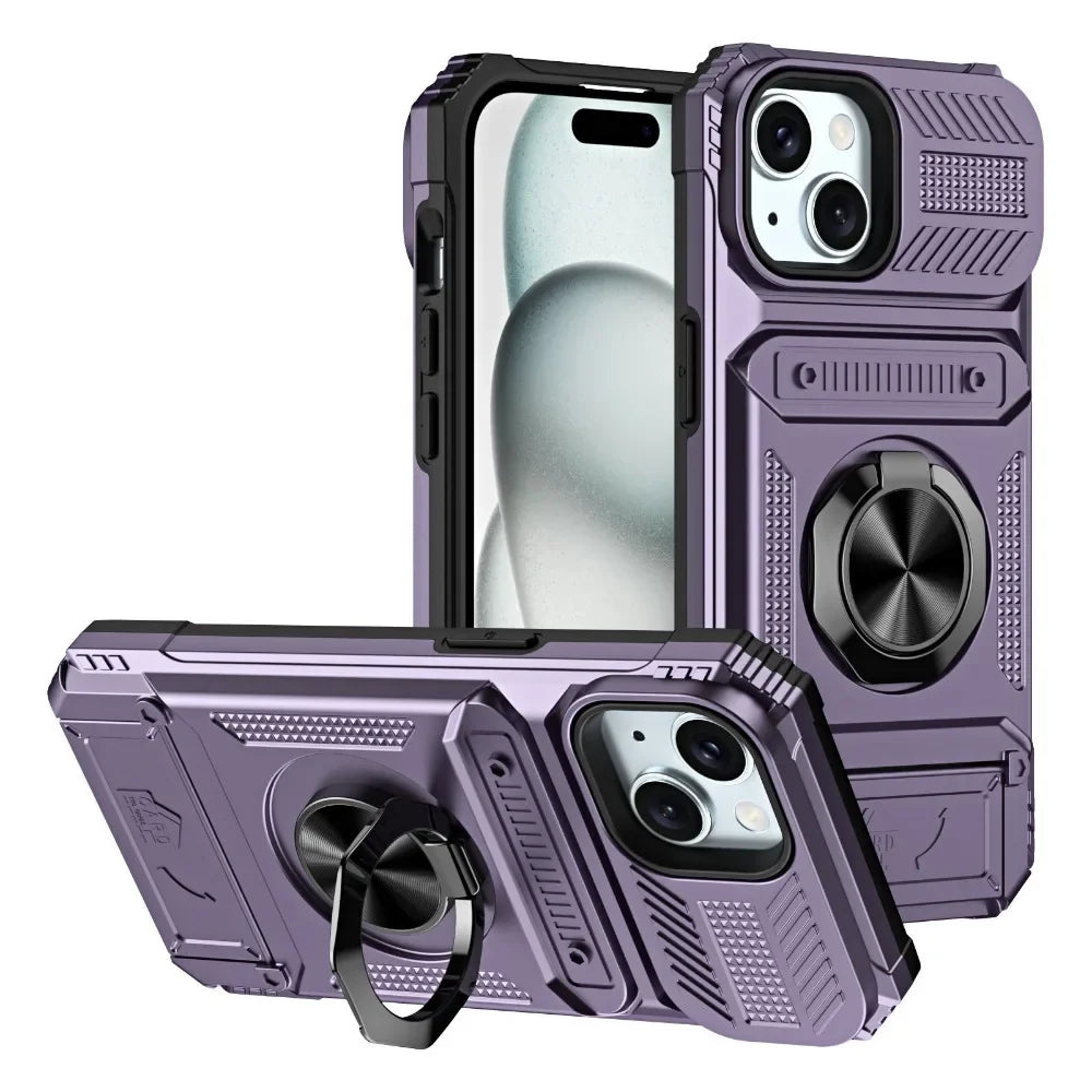 Magnetic Ring Holder Phone Case For IPhone 13 14 15 16 17 Air Pro Max Shockproof Heavy Duty Hard with Card Slot Protective Cover