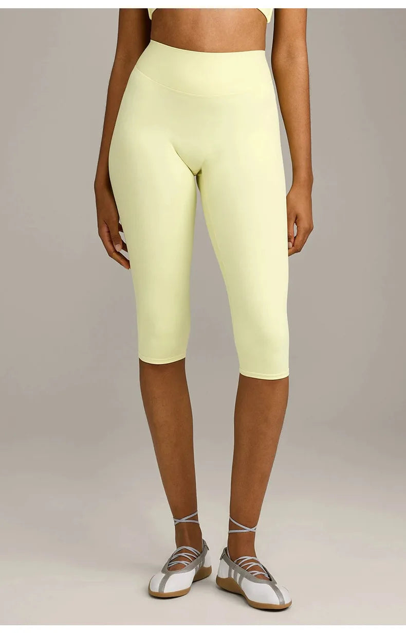 Women 7/8 Yoga Capris Double-sided Brushed 4-Way Stretch High Waist Skin-friendly Tight Workout Fitness Leggings