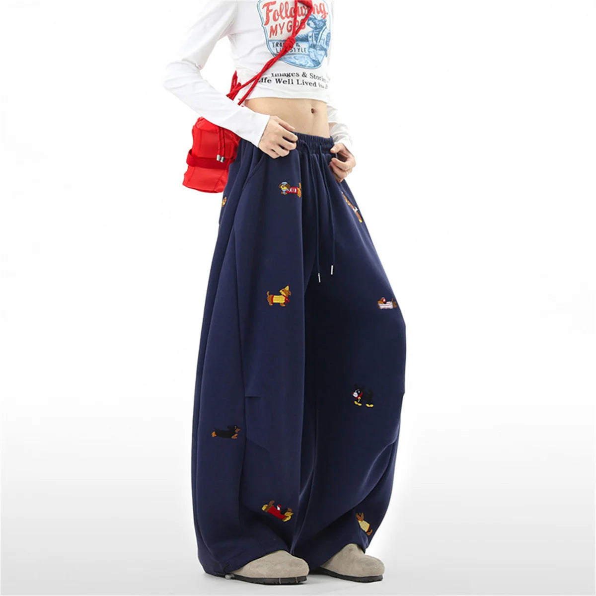 Embroidery Sausage Dog Sweatpants Loose Casual Joggers Wide Leg Couple Streetwear Fun Fashion Comfortable Pants baggy sweatpants