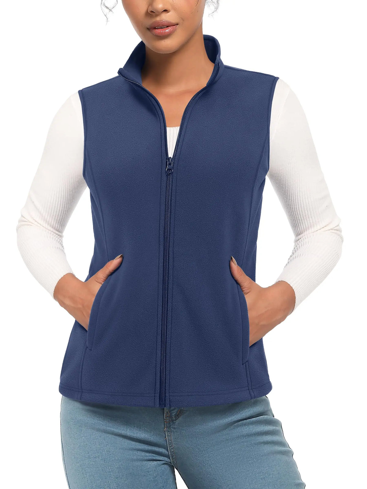 TACVASEN Fleese Sleeveless Vests Womens Fall Winter Thermal Hiking Golf Waistcoats Soft Casual Outerwear Zip Jackets 4 Pockets