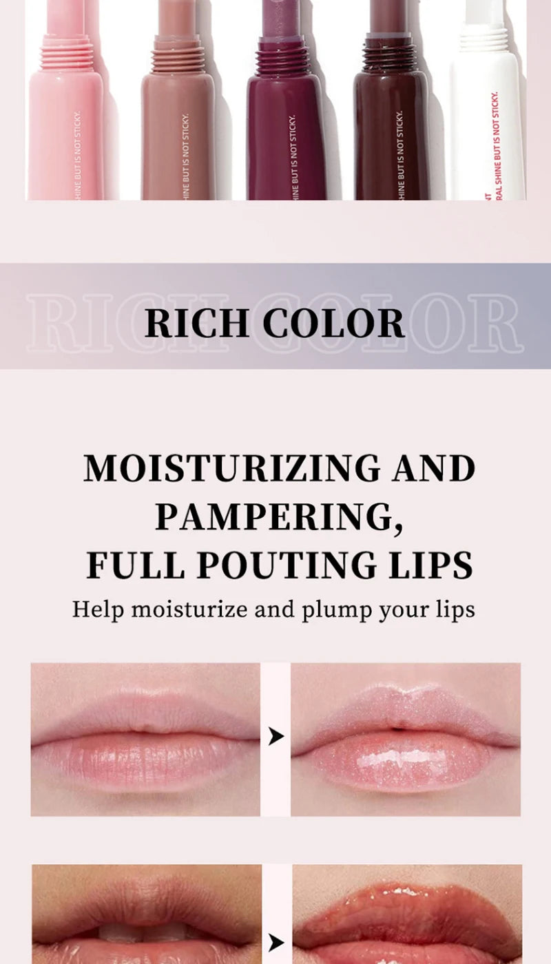 Water Glow Plump Lip Color Liquid Lip Gloss - Cream Moisturizing Non-greasy Lip Oil Gel Lip Care Balm Hydrating Shine