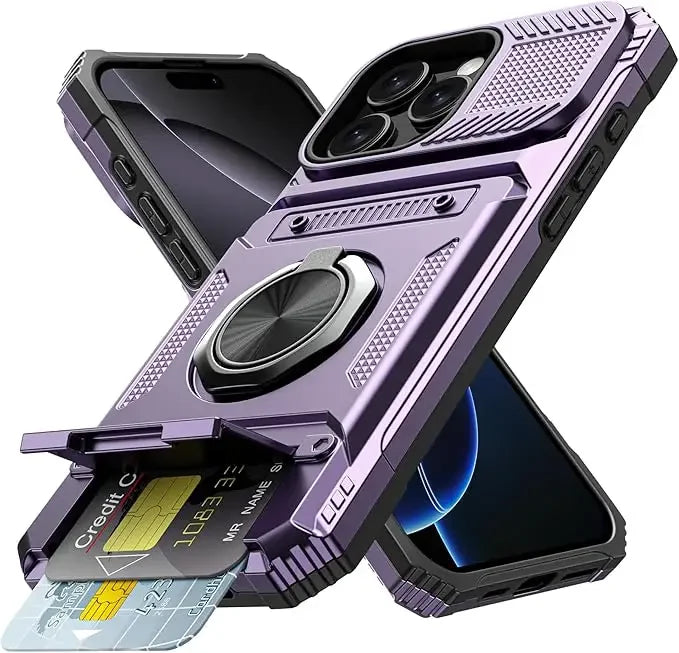 Magnetic Ring Holder Phone Case For IPhone 13 14 15 16 17 Air Pro Max Shockproof Heavy Duty Hard with Card Slot Protective Cover