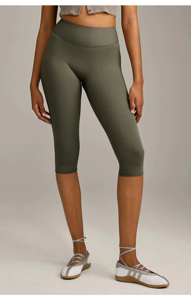Women 7/8 Yoga Capris Double-sided Brushed 4-Way Stretch High Waist Skin-friendly Tight Workout Fitness Leggings