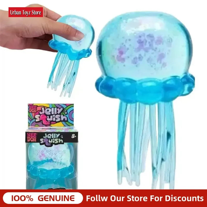 Needoh Jellyfish Squeeze Toy, Transparent Glitter Soft Jelly Fidget Toy, Portable Stress Relief Sensory Toy For Daily Relaxation