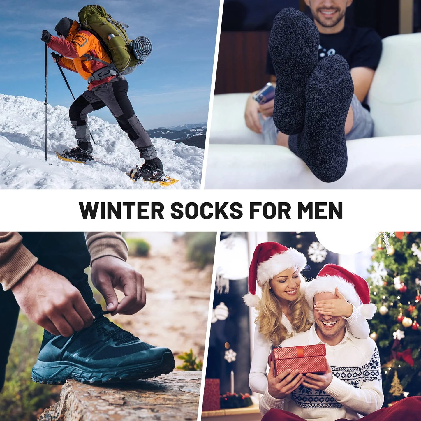 3 Pairs Winter Thick Warm Men’s Wool Socks Outdoor Thermal Cold-Resistant Sports Hiking Snow Socks Gift Size 39-44