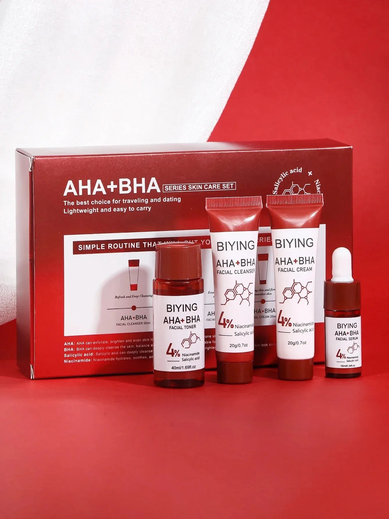 AHA+BHA Series Skin Facial Cleanser Cream Serum Toner Moisturiser Hydrating Toner Serum Cream Foam Facial Skin Care Set