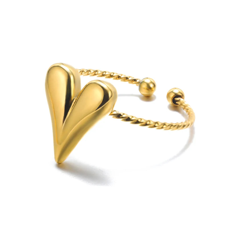 Heart Rings For Women Stainless Steel Gold Color Heart Couple Rings Anniversary Wedding Aesthetic Jewelry Gift Bague Femme