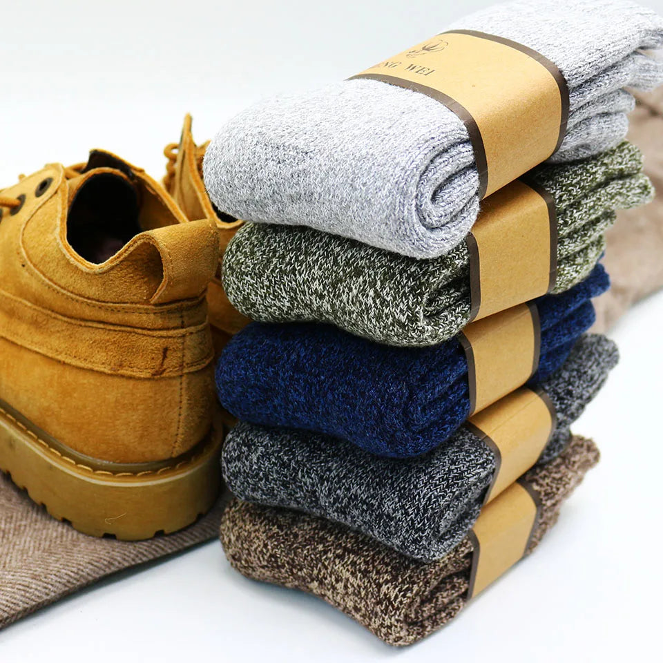 5 Pair Winter Merino Wool Socks Super Thick Warm High-Quality Harajuku Retro Snow Casual Antifreeze Cashmere Socks Men